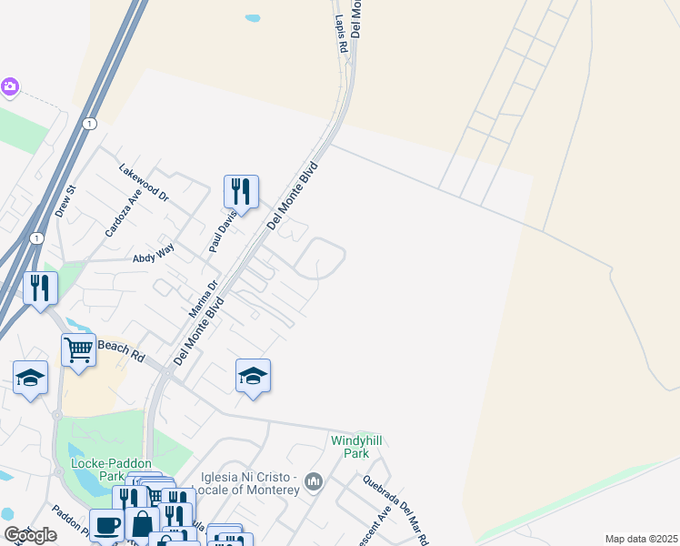 map of restaurants, bars, coffee shops, grocery stores, and more near 234 Cosky Drive in Marina