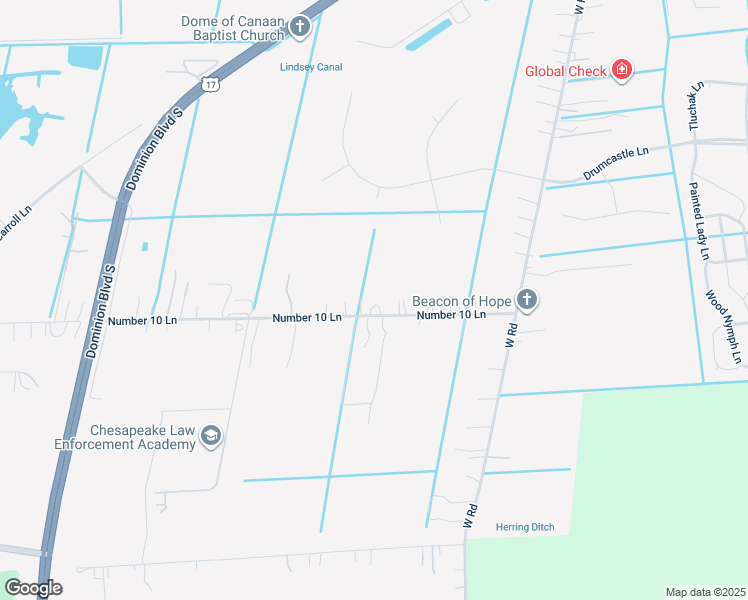 map of restaurants, bars, coffee shops, grocery stores, and more near 2412 Number 10 Lane in Chesapeake