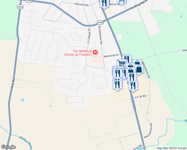 map of restaurants, bars, coffee shops, grocery stores, and more near 218 Dove Lane in Franklin