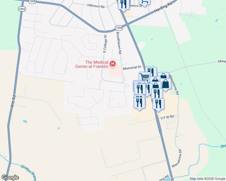 map of restaurants, bars, coffee shops, grocery stores, and more near 218 Dove Lane in Franklin