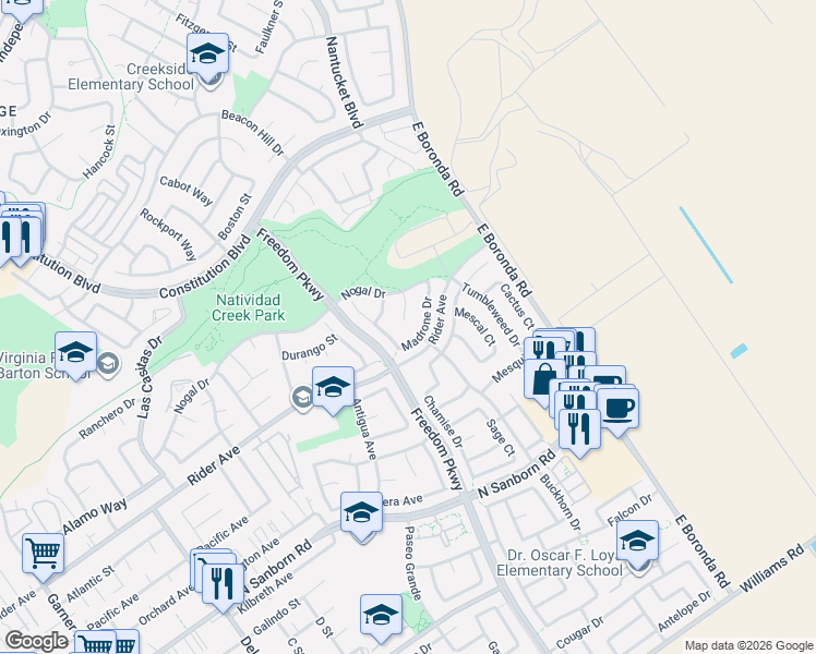 map of restaurants, bars, coffee shops, grocery stores, and more near 17 Alder Circle in Salinas