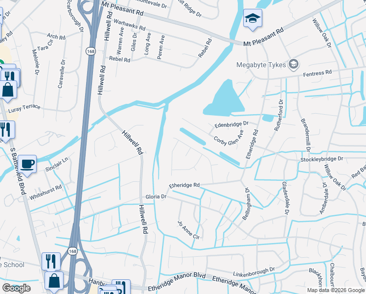 map of restaurants, bars, coffee shops, grocery stores, and more near 616 Broadwinsor Crescent in Chesapeake
