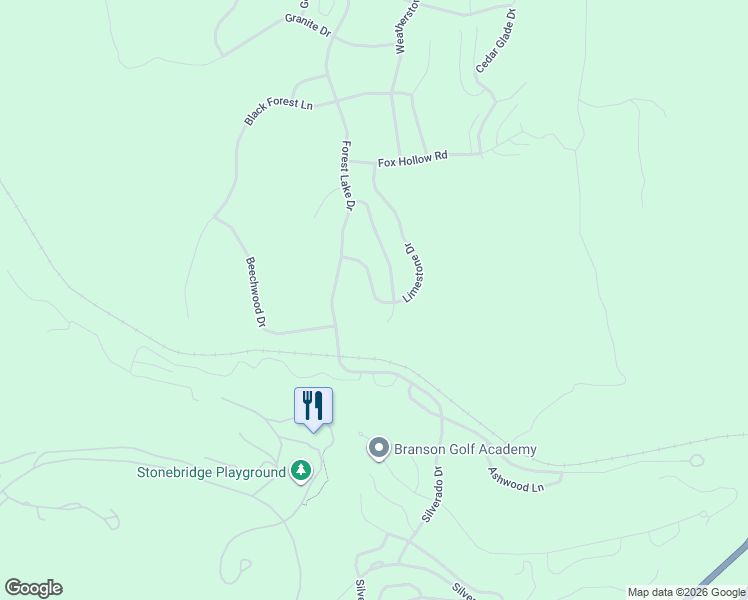 map of restaurants, bars, coffee shops, grocery stores, and more near 26 Limestone Drive in Branson