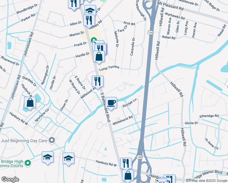 map of restaurants, bars, coffee shops, grocery stores, and more near 143 Edna Street in Chesapeake
