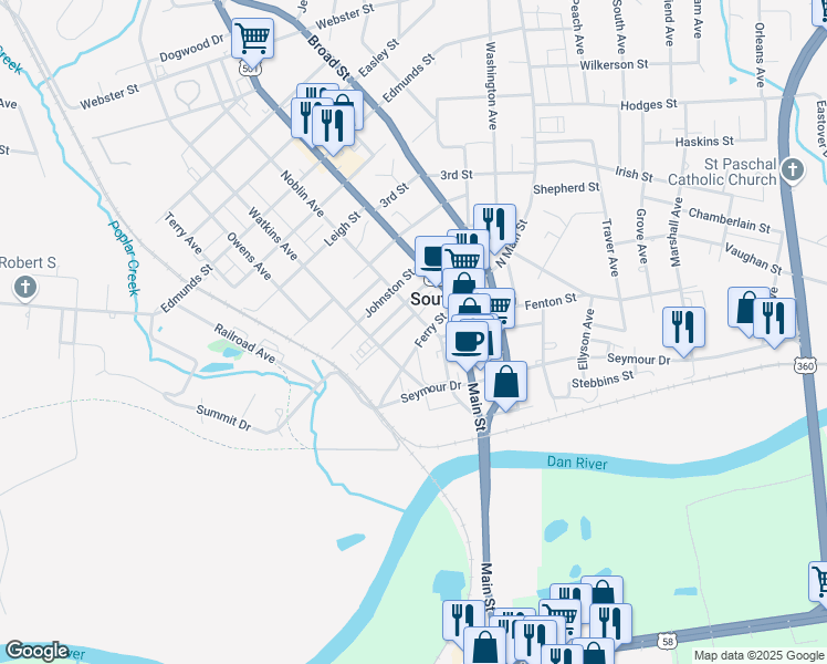 map of restaurants, bars, coffee shops, grocery stores, and more near 340 Ferry Street in South Boston