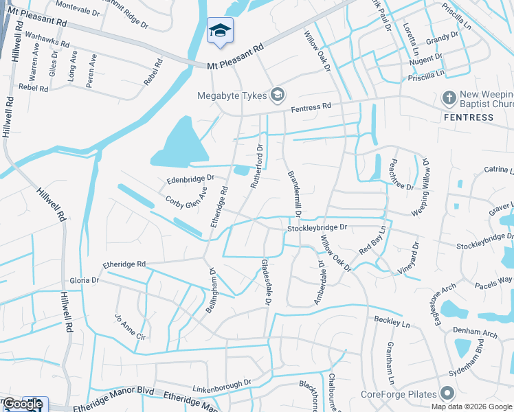 map of restaurants, bars, coffee shops, grocery stores, and more near 708 Stockleybridge Drive in Chesapeake