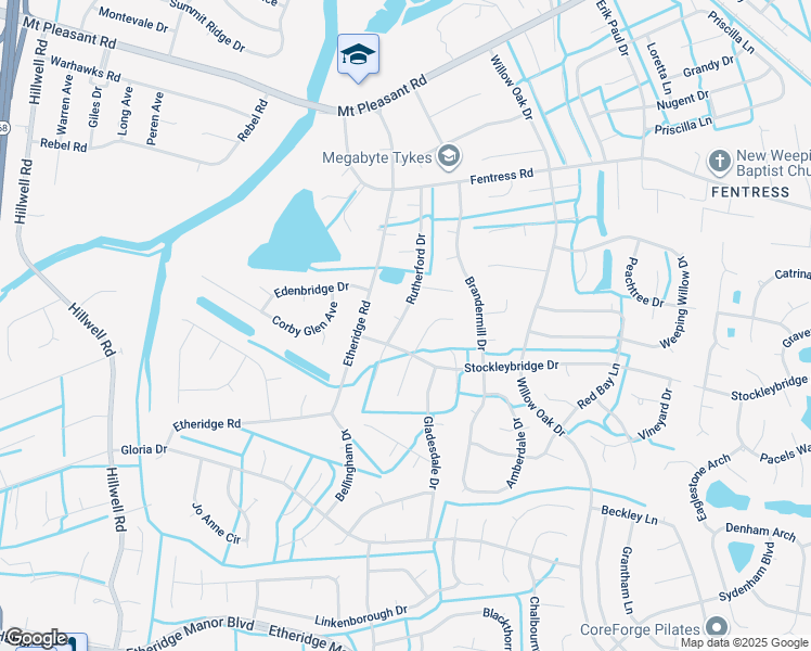 map of restaurants, bars, coffee shops, grocery stores, and more near 713 Rutherford Drive in Chesapeake