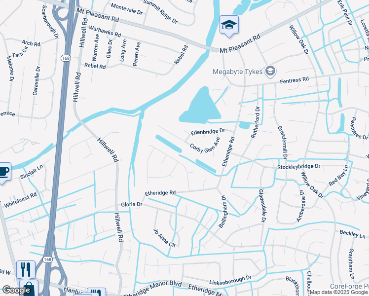 map of restaurants, bars, coffee shops, grocery stores, and more near 641 Corby Glen Avenue in Chesapeake