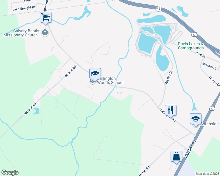 map of restaurants, bars, coffee shops, grocery stores, and more near 649 Turlington Road in Suffolk