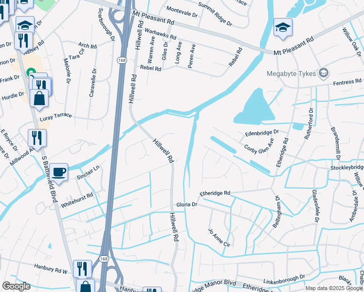 map of restaurants, bars, coffee shops, grocery stores, and more near 767 Hillwell Road in Chesapeake