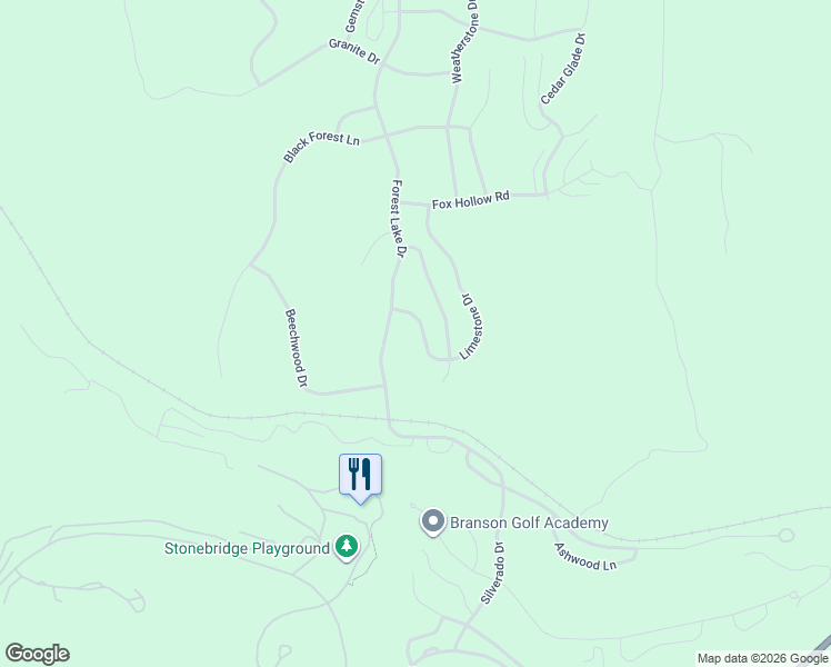 map of restaurants, bars, coffee shops, grocery stores, and more near 26 Limestone Drive in Branson