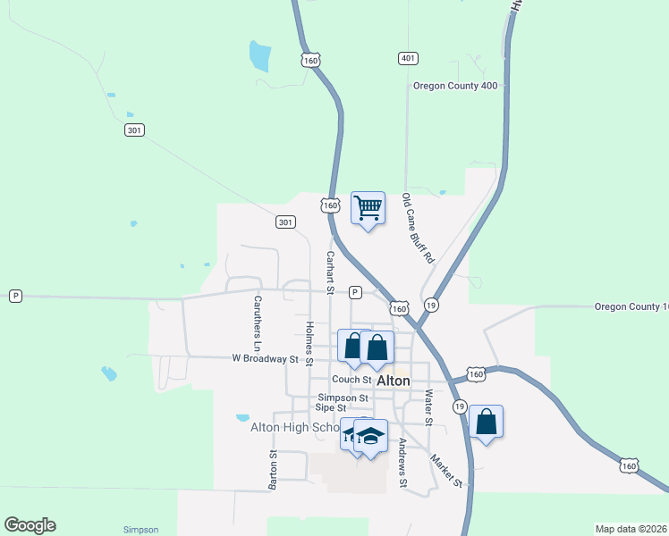 map of restaurants, bars, coffee shops, grocery stores, and more near U.S. 160 in Alton