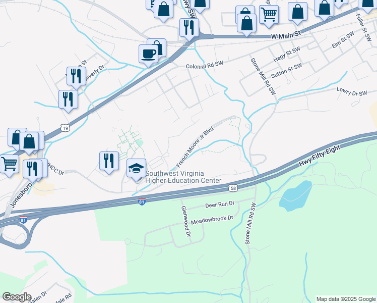 map of restaurants, bars, coffee shops, grocery stores, and more near Partnership Circle in Abingdon