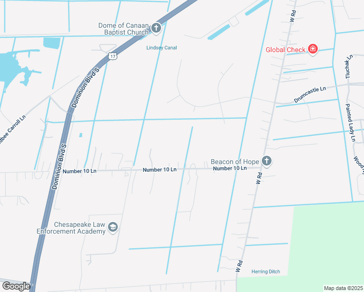 map of restaurants, bars, coffee shops, grocery stores, and more near 2416 Number 10 Lane in Chesapeake