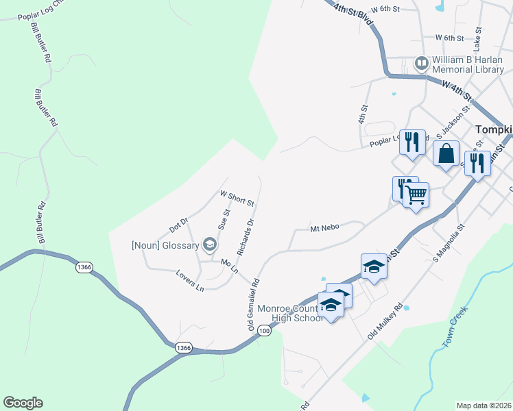 map of restaurants, bars, coffee shops, grocery stores, and more near 201 West Short Street in Tompkinsville