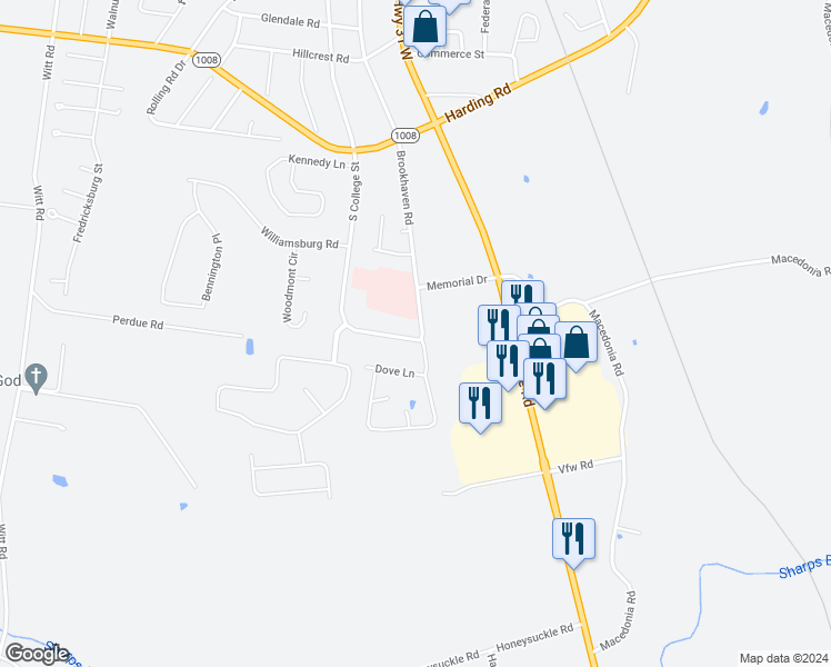map of restaurants, bars, coffee shops, grocery stores, and more near 1118 Brookhaven Road in Franklin