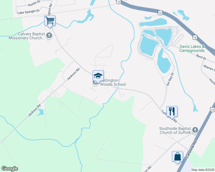 map of restaurants, bars, coffee shops, grocery stores, and more near 640 County Road 688 in Suffolk