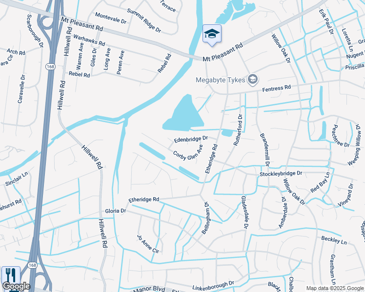 map of restaurants, bars, coffee shops, grocery stores, and more near 604 Dalton Court in Chesapeake