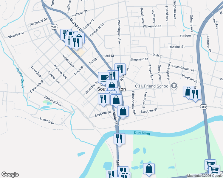 map of restaurants, bars, coffee shops, grocery stores, and more near in South Boston