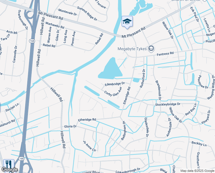 map of restaurants, bars, coffee shops, grocery stores, and more near 709 Edenbridge Drive in Chesapeake