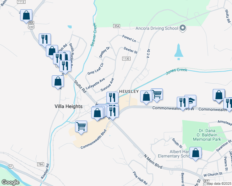 map of restaurants, bars, coffee shops, grocery stores, and more near 1953 Stultz Road in Martinsville