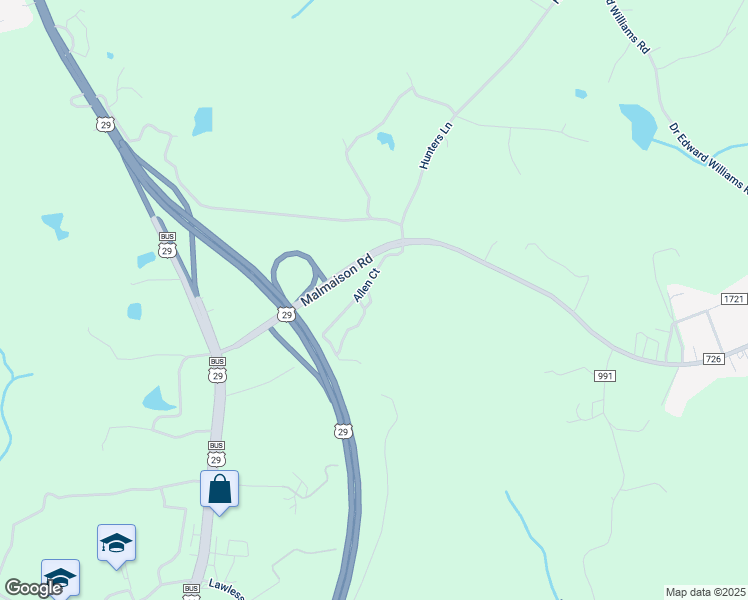 map of restaurants, bars, coffee shops, grocery stores, and more near 281 Allen Court in Blairs
