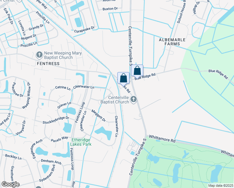map of restaurants, bars, coffee shops, grocery stores, and more near 1400 Clearwater Lane in Chesapeake