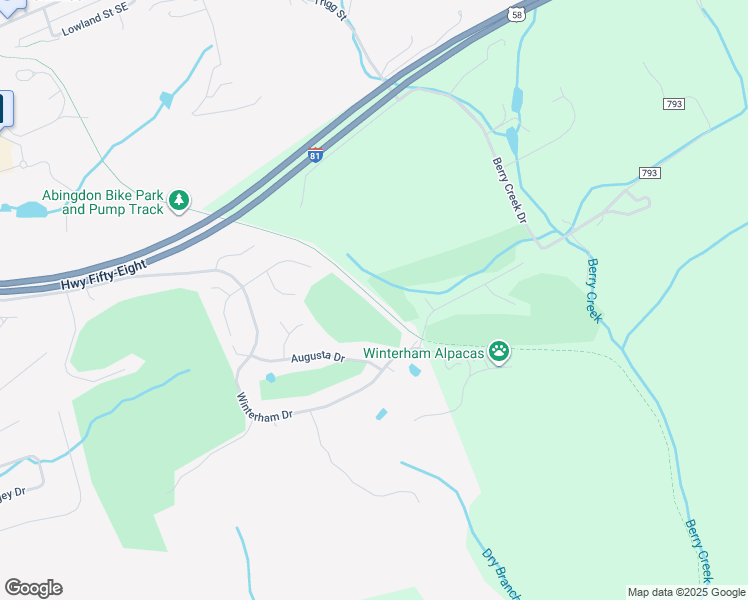 map of restaurants, bars, coffee shops, grocery stores, and more near Virginia Creeper National Recreation Trail in Abingdon