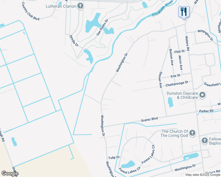 map of restaurants, bars, coffee shops, grocery stores, and more near 809 Washington Drive in Chesapeake