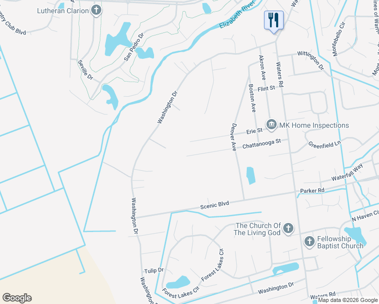 map of restaurants, bars, coffee shops, grocery stores, and more near 1057 Chattanooga Street in Chesapeake