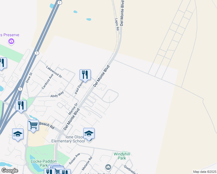 map of restaurants, bars, coffee shops, grocery stores, and more near 262 Cosky Drive in Marina