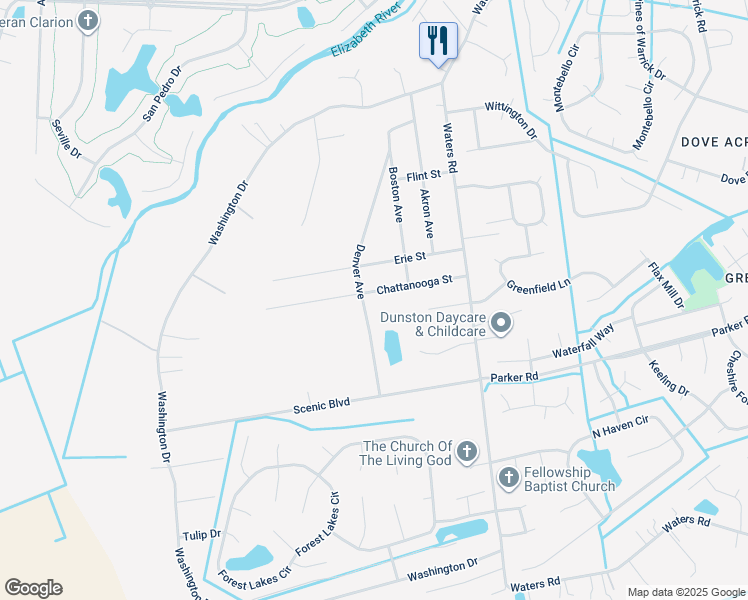 map of restaurants, bars, coffee shops, grocery stores, and more near 956A Chattanooga Street in Chesapeake