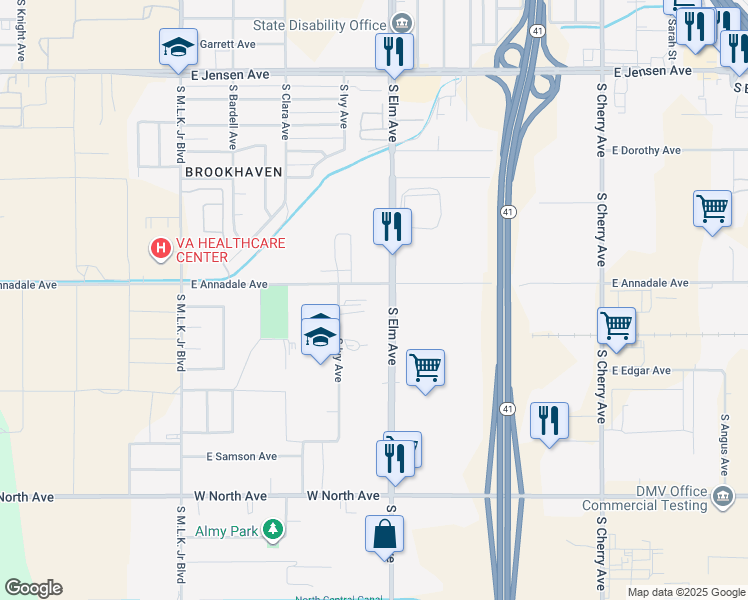 map of restaurants, bars, coffee shops, grocery stores, and more near 2810 South Elm Avenue in Fresno