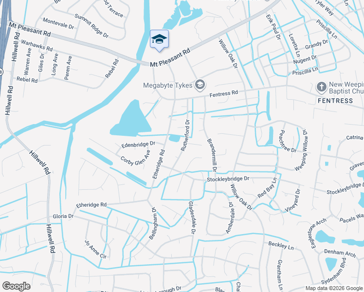 map of restaurants, bars, coffee shops, grocery stores, and more near 648 Rutherford Drive in Chesapeake