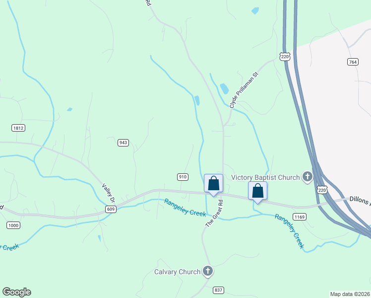 map of restaurants, bars, coffee shops, grocery stores, and more near 271 Calloway Drive in Fieldale