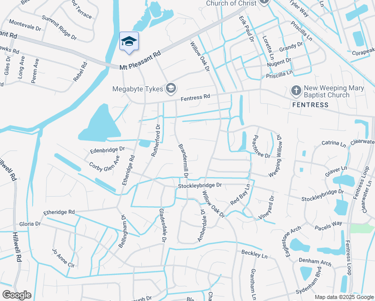 map of restaurants, bars, coffee shops, grocery stores, and more near 805 Brandermill Drive in Chesapeake