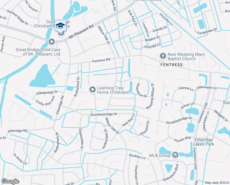 map of restaurants, bars, coffee shops, grocery stores, and more near 621 Willow Oak Drive in Chesapeake