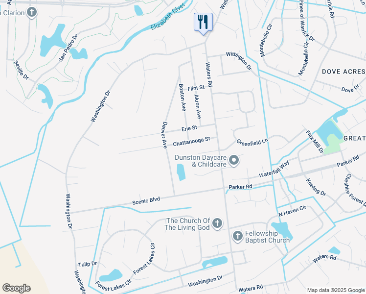 map of restaurants, bars, coffee shops, grocery stores, and more near 948 Chattanooga Street in Chesapeake