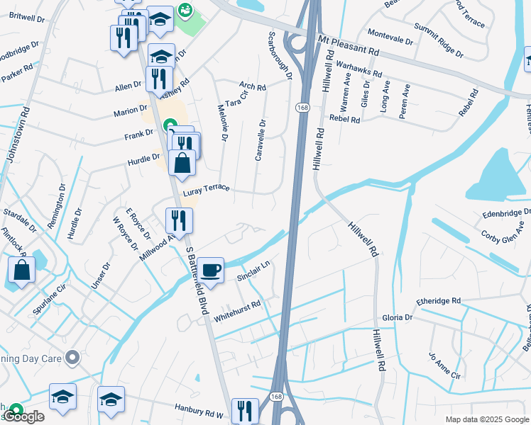 map of restaurants, bars, coffee shops, grocery stores, and more near 708 Connie Lane in Chesapeake