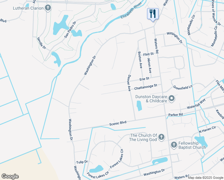 map of restaurants, bars, coffee shops, grocery stores, and more near 1033 Chattanooga Street in Chesapeake