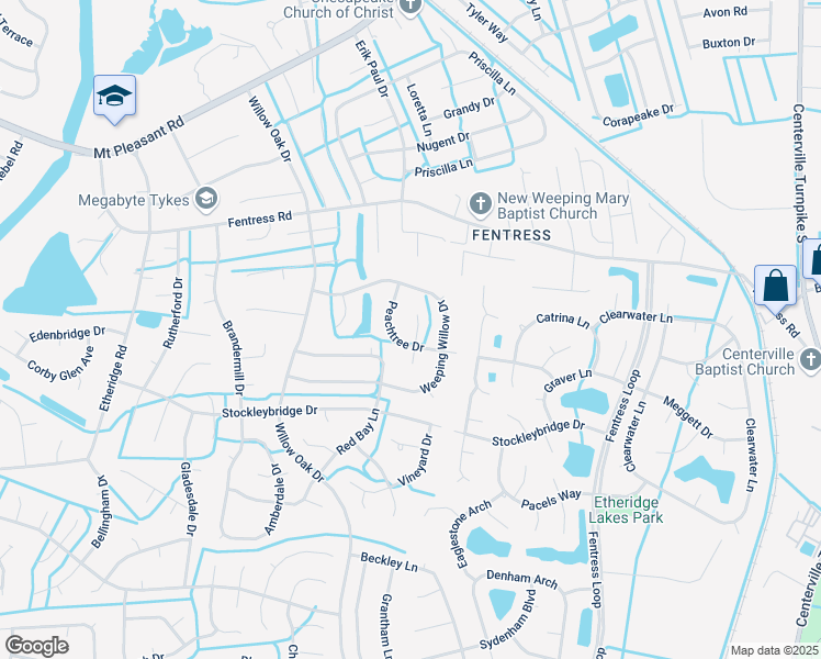 map of restaurants, bars, coffee shops, grocery stores, and more near 708 Wild Cherry Court in Chesapeake