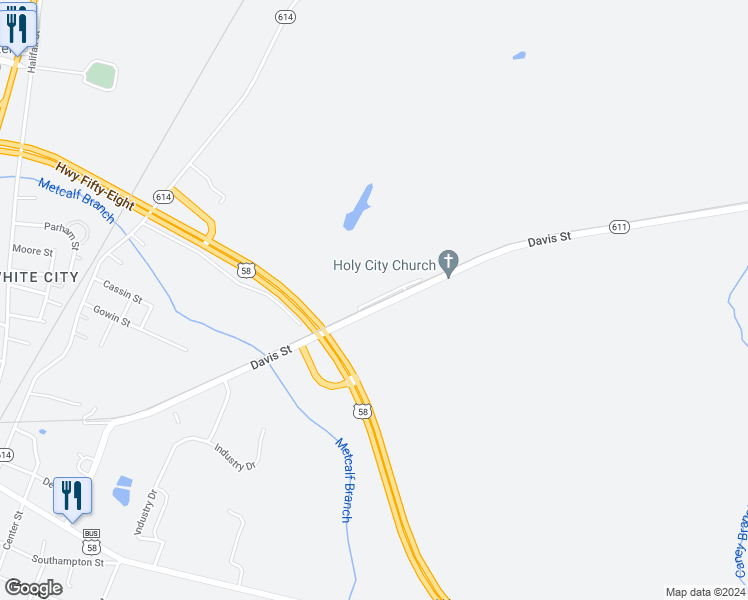 map of restaurants, bars, coffee shops, grocery stores, and more near Metcalf Lane in Emporia