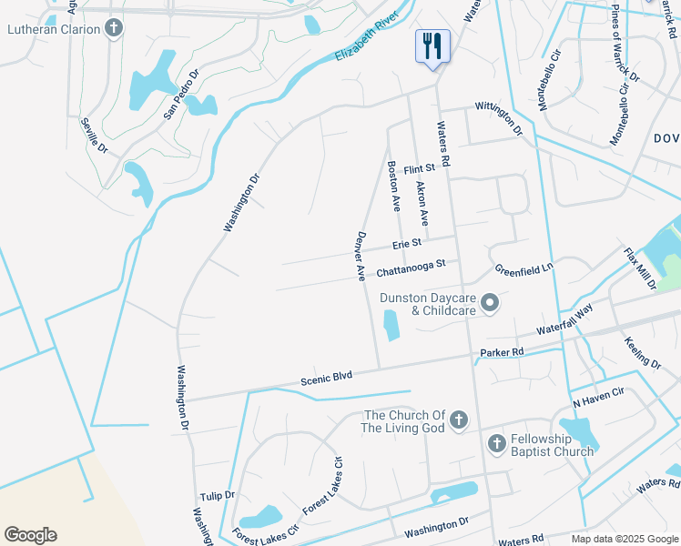 map of restaurants, bars, coffee shops, grocery stores, and more near 1008 Chattanooga Street in Chesapeake