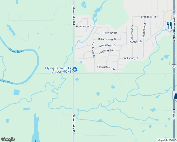 map of restaurants, bars, coffee shops, grocery stores, and more near 3305 Southeast Kensington Court in Bartlesville