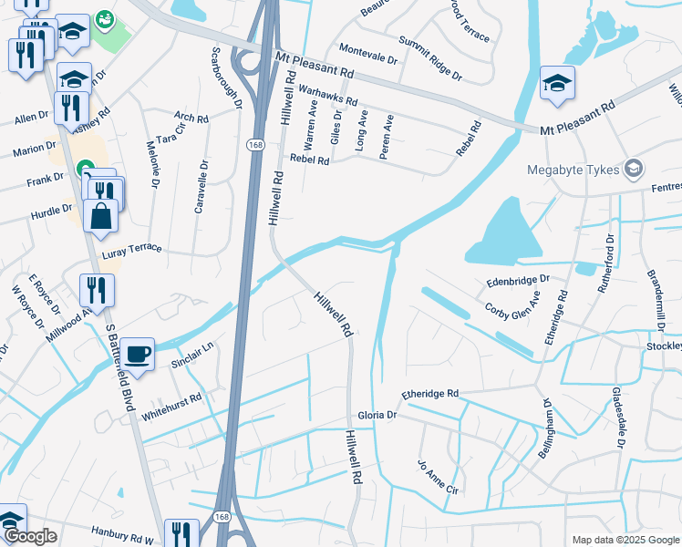map of restaurants, bars, coffee shops, grocery stores, and more near 510 Youngstown Court in Chesapeake