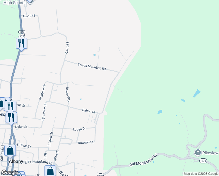 map of restaurants, bars, coffee shops, grocery stores, and more near Dalton Rd in Albany