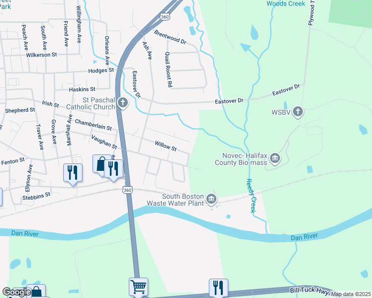 map of restaurants, bars, coffee shops, grocery stores, and more near 2201-2299 Willow Street in South Boston