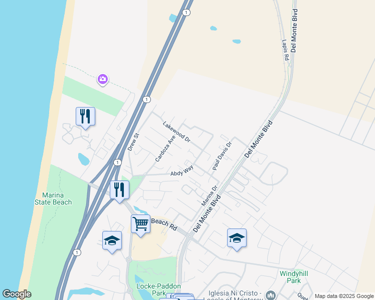 map of restaurants, bars, coffee shops, grocery stores, and more near 3321 Abdy Way in Marina