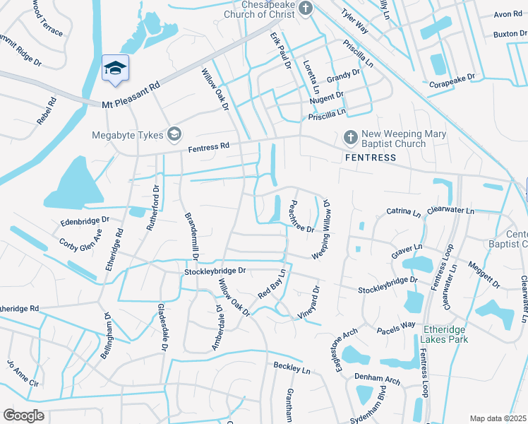 map of restaurants, bars, coffee shops, grocery stores, and more near 809 Pin Oak Place in Chesapeake