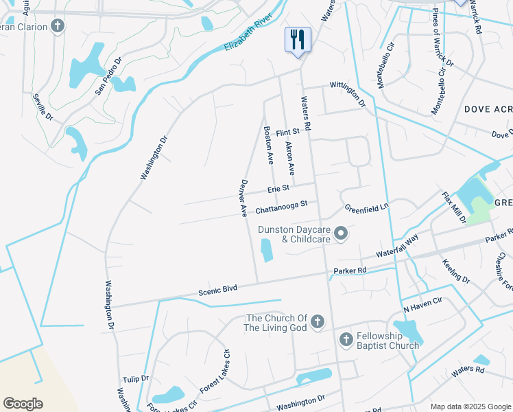 map of restaurants, bars, coffee shops, grocery stores, and more near 956A Chattanooga Street in Chesapeake
